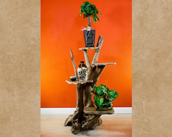 Escalier de fleurs en bois de racine, support de fleurs en bois d'environ 100 ou 75 cm | Escalier végétal en bois massif pour salon ou jardin d'hiver