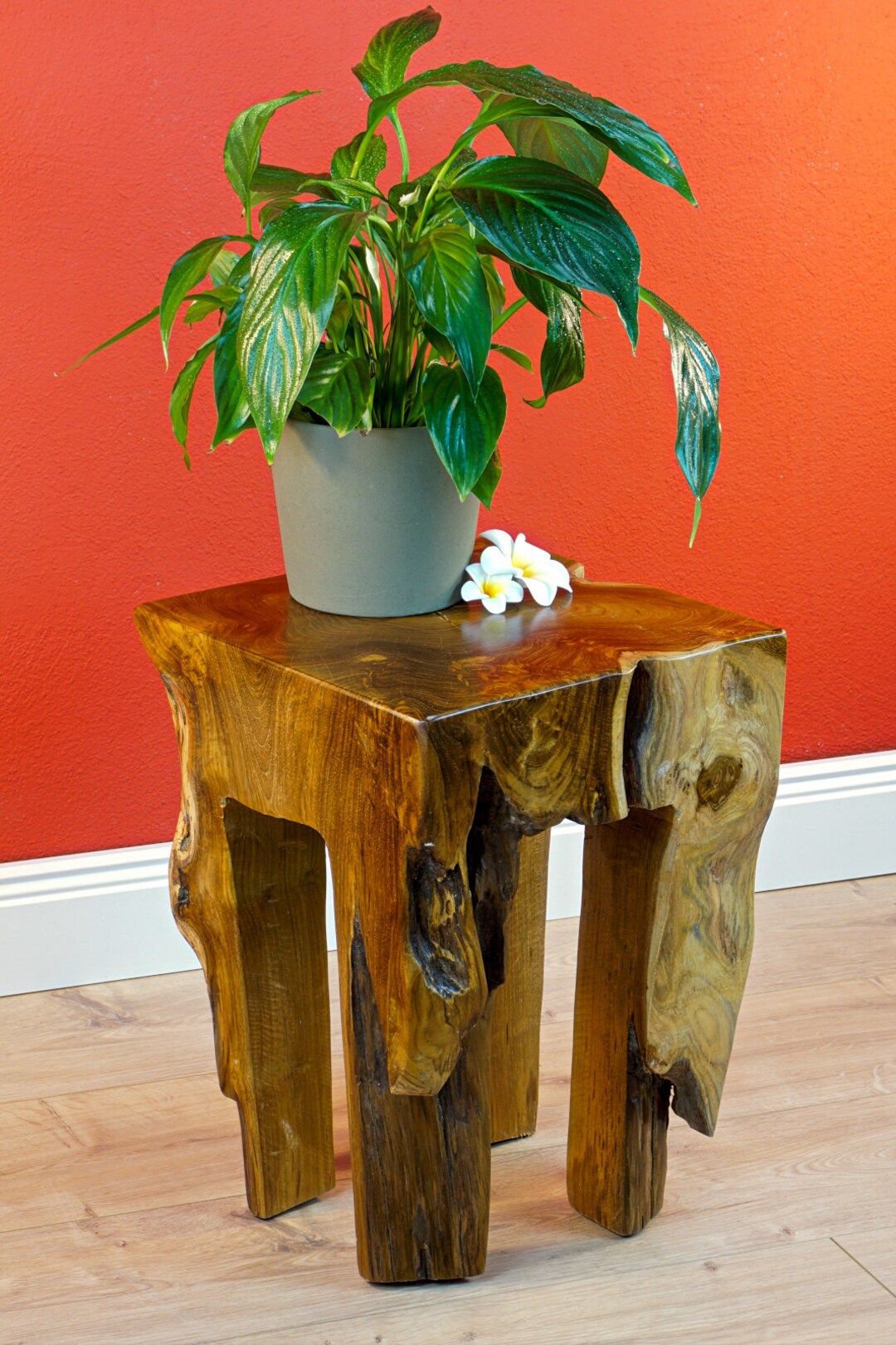 Teak Burlwood Side Table Square Solid Wood Table From a Piece of Tree ...