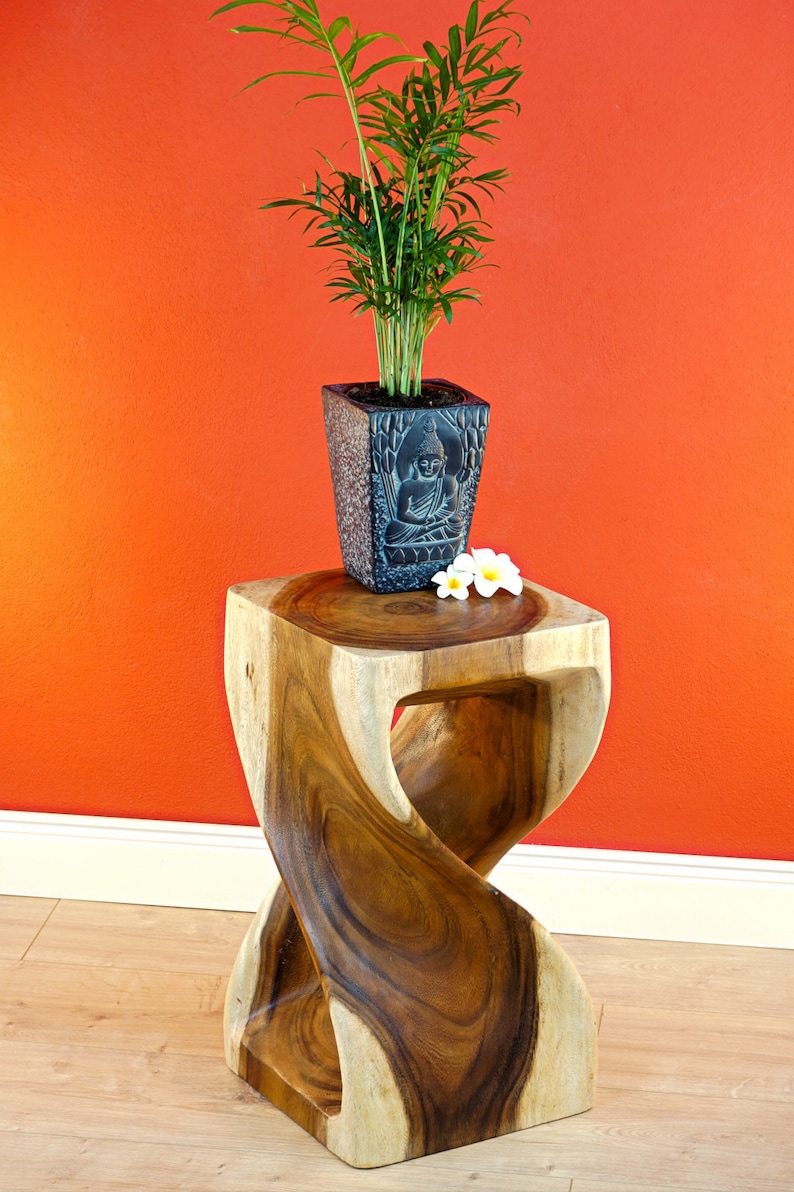 Beistelltisch Massivholz Suar Akazie Wohnzimmer Couchtisch Nachttisch Moderne Boho Wohnideen Blumenständer Hocker Kaffeetisch Geschenk Bild 1