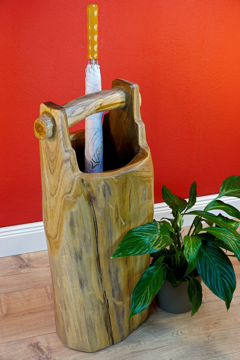 Teak Tree Trunk Umbrella Stand 66 X 30cm Solid Wood Umbrella Etsy