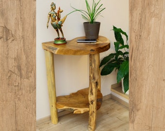 Table téléphonique en bois de ronce 70 x 60 cm | Table d'appoint en bois faite de tranches de teck | Table de salon ou meuble sous vasque / meuble sous lavabo