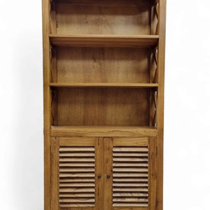 Meuble bibliothèque en bois massif teck 190x90x30cm Armoire de salon en bois véritable, étagère à livres en bois clair avec 2 portes image 3