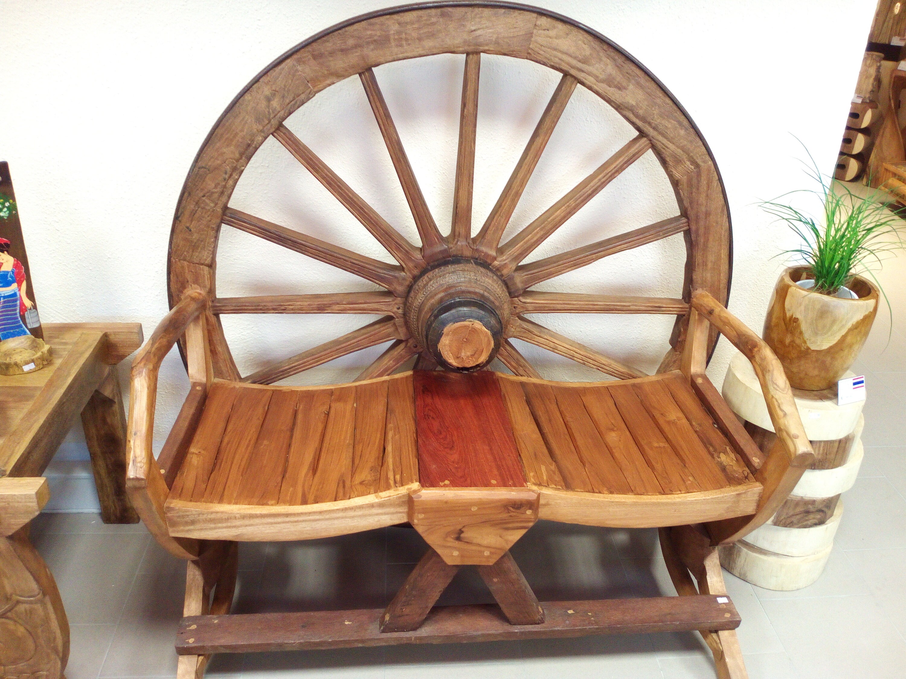 Banco de jardín de ruedas de vagón de madera maciza de teca | Etsy