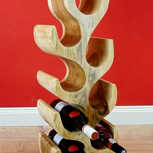 Wine Rack Solid Acacia Wood Bottle Holder Kitchen Storage Standing Shelf Cabinet Wine Lover Gift Housewarming Birthday Standing Rack zdjęcie 5