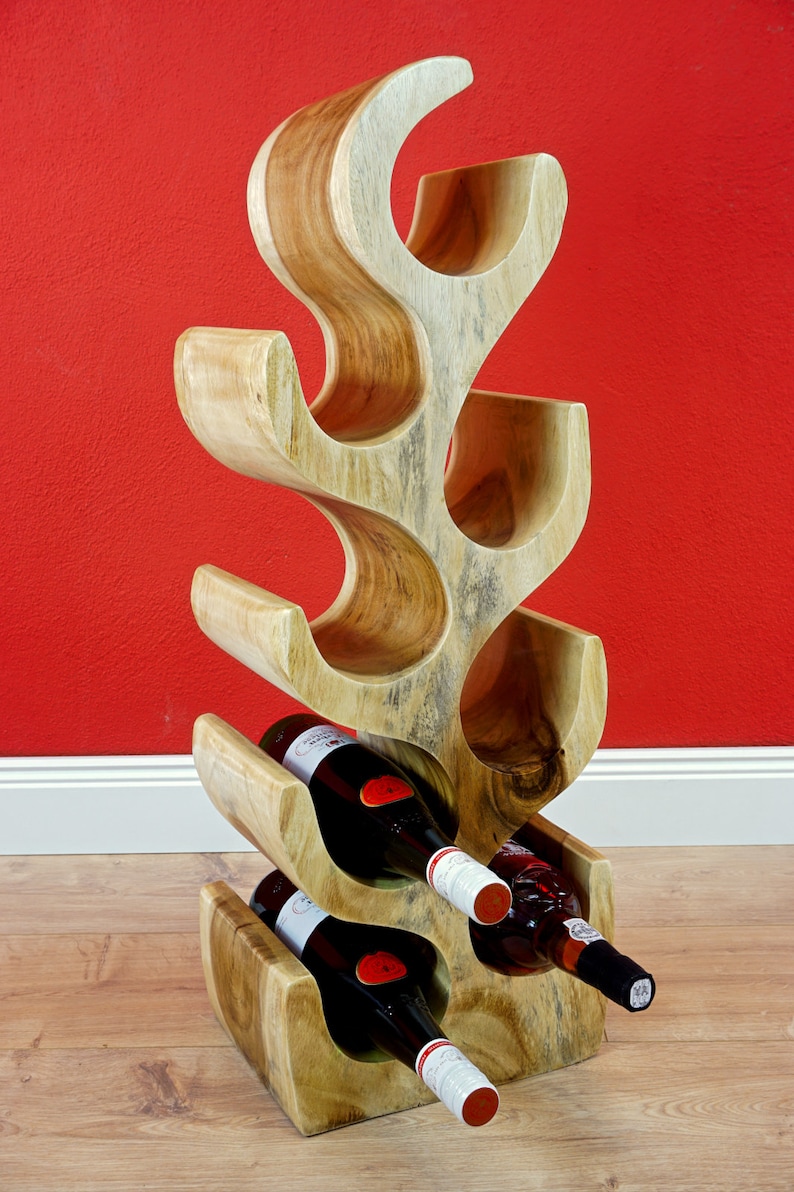 Casier à vin Porte-bouteille en bois massif d'acacia Armoire à vin à étagère debout de rangement de cuisine Cadeau pour les amateurs de vin, pendaison de crémaillère, idées de vie modernes image 5