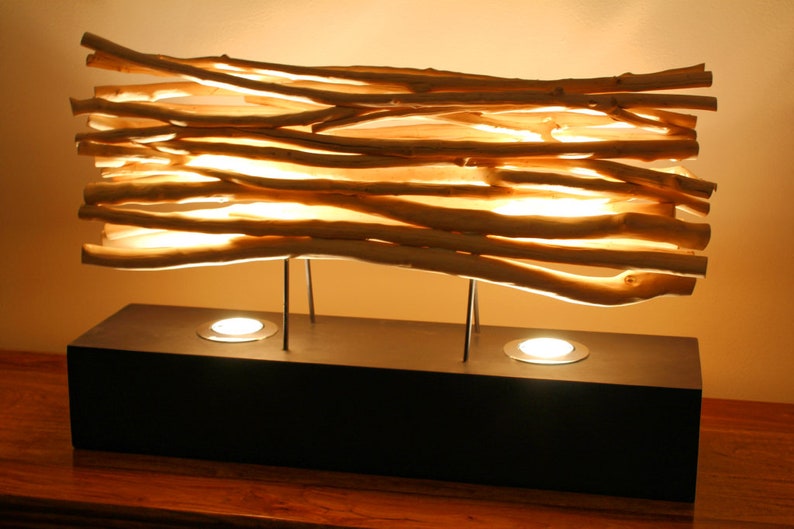 driftwood table lamp indirect lighting 62cm wide driftwood lamp with 2 LED spots image 4