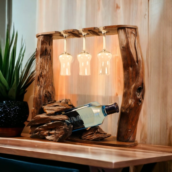 Flaschenhalter Teak Wurzelholz Massiver Weinregal Glashalter | Asiatische Thailand Dekoration Einrichtung Boho Rustikal Geschenk Einweihung