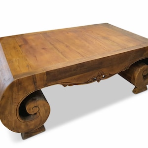 Teak solid wood coffee table 140 x 75 cm | Teak reclaimed wood living room table | Solid sofa table made of recycled teak wood antique look
