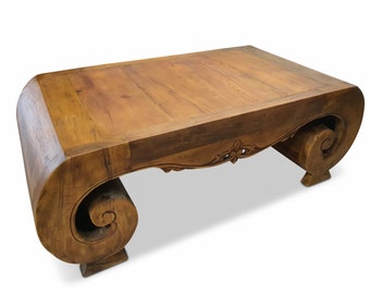 Table basse en bois massif teck 140 x 75 cm | Table de salon en bois de récupération en teck | Table de canapé solide en bois de teck recyclé au look antique