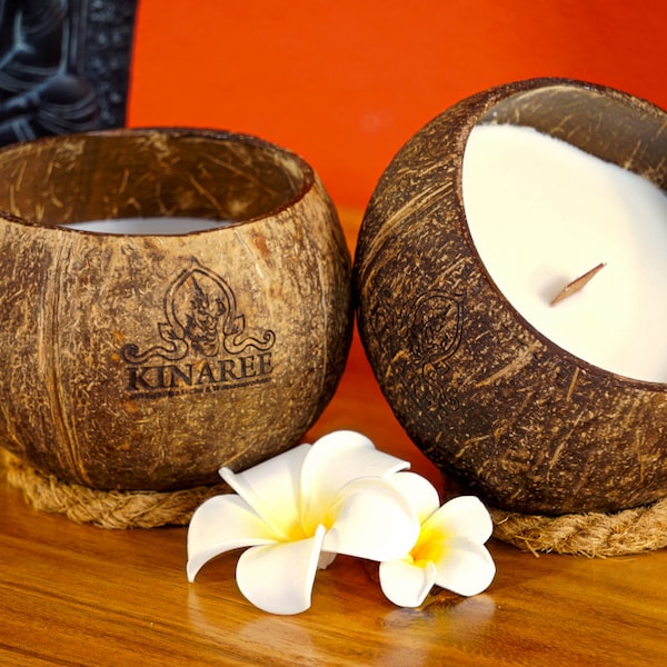 Bougie parfumée à la cire de soja noix de coco | Bougies en cire de soja dans une véritable noix de coco en coffret cadeau