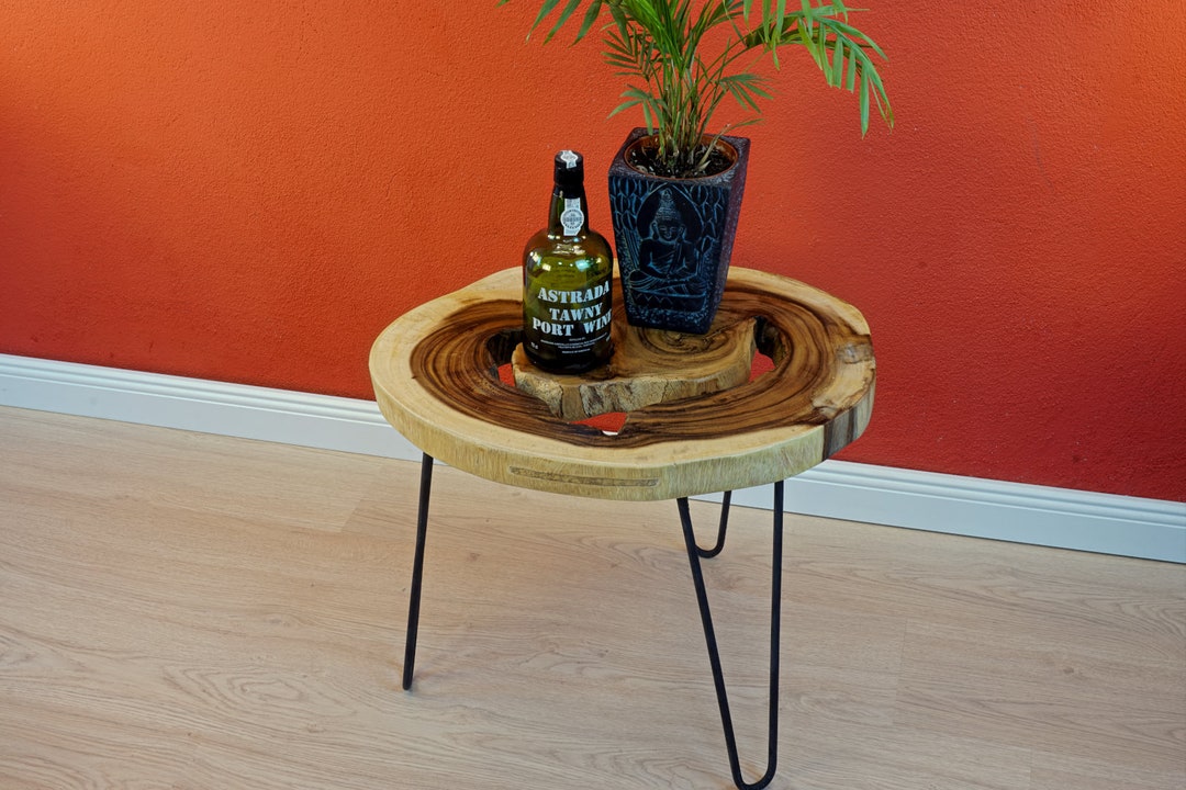 Solid Wood Side Table Made From a Suar Wood Tree Slice 50 X Etsy