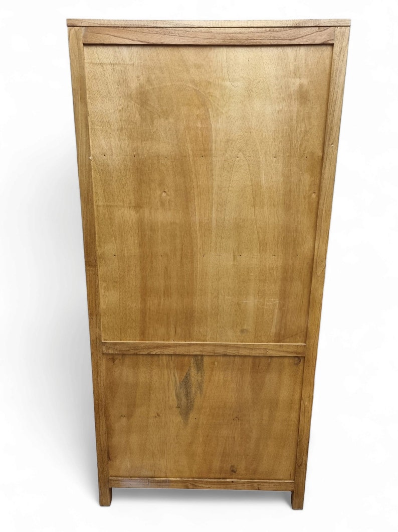 Meuble bibliothèque en bois massif teck 190x90x30cm Armoire de salon en bois véritable, étagère à livres en bois clair avec 2 portes image 7