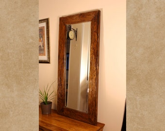 Miroir en bois de récupération en teck 110 x 55 cm | Grand miroir mural en bois de teck recyclé | Pour salle de bain, salon, couloir ou chambre