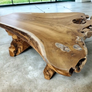 Teak root wood coffee table | Living room table made from solid teak wood up to 154cm