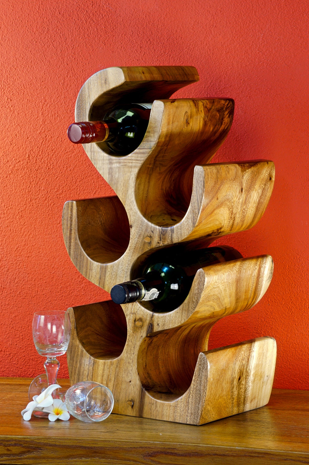 Creative Wood Wine Rack - Monkeypod Wood - ApolloBox