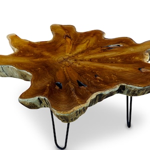Table d'appoint tronc d'arbre en teck massif 60 85 cm Salon table basse meubles design d'intérieur Décor de maison de campagne nordique rustique image 4