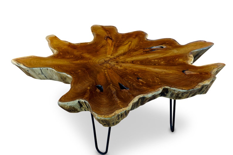 Mesa auxiliar madera maciza de teca tronco de árbol 60 85 cm Diseño de interiores de muebles de mesa de centro de sala de estar Decoración rústica de una casa de campo nórdica imagen 4
