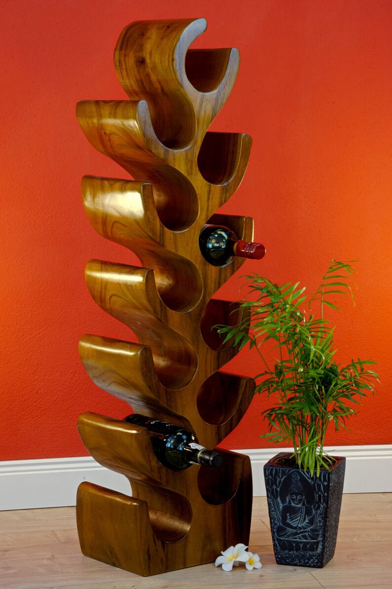 100cm Large Acacia / Suar Solid Wood Wine Rack for 12 Bottles Etsy