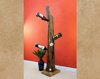 Root wood bottle stand XL | Approx. 130 cm bottle stand for 4 - 5 wine bottles from a teak wood sculpture | Extravagant gift idea