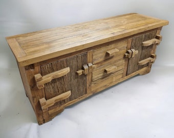 Reclaimed Teak wood sideboard 160 x 70 cm | Recycled teak as a chest of drawers or TV cabinet 2 doors 2 drawers Solid wooden cabinet