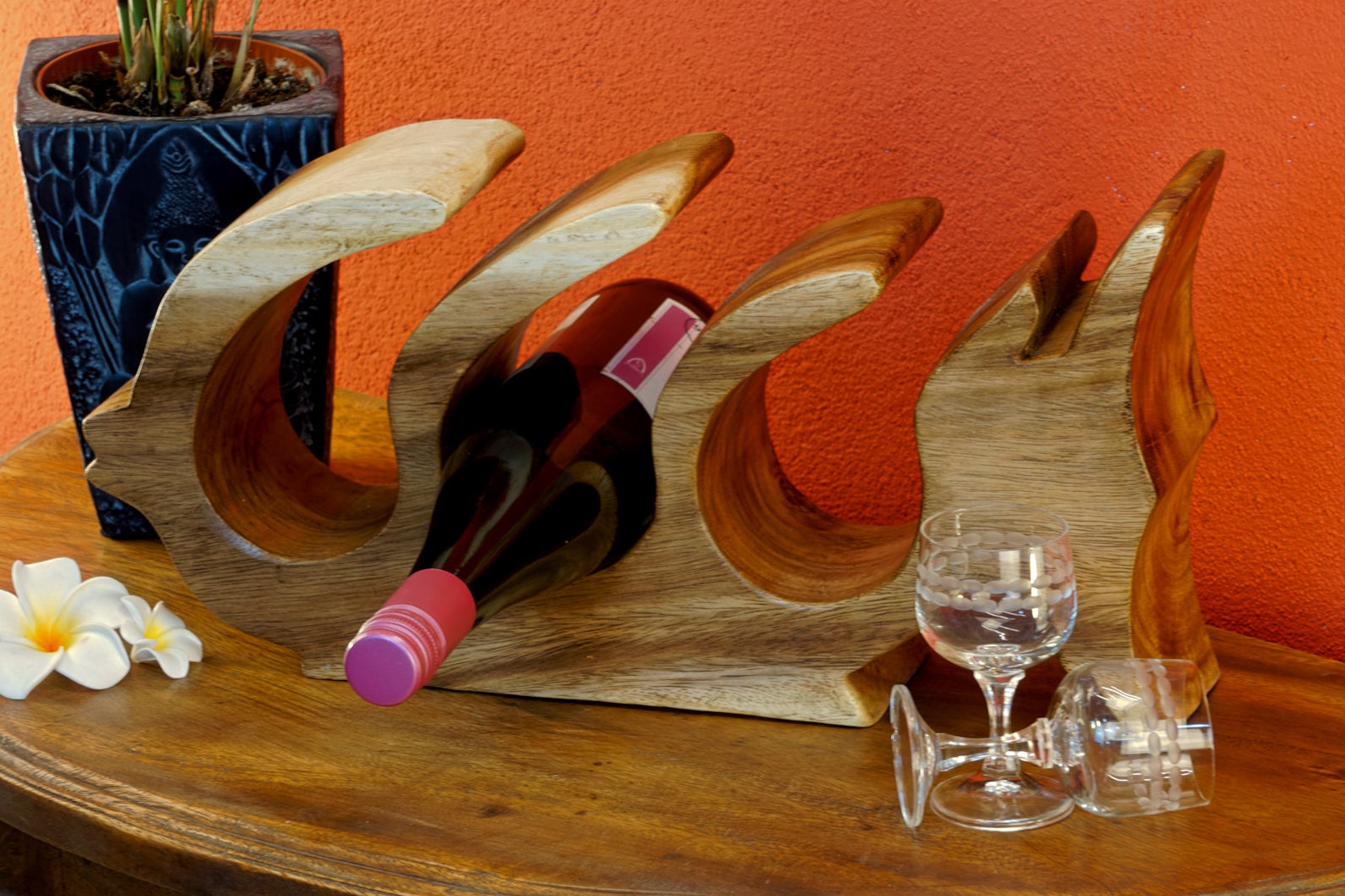 43 Cm Large Fish Wine Rack Made of Acacia Solid Wood Natural Etsy