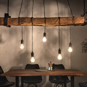 Beam ceiling lamp Hanging lamp  152cm from an old wooden beam for 3 lights | Living room or dining room ceiling lamp made of reclaimed wood