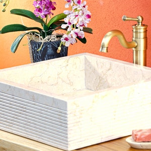  Lavabo de baño de piedra natural - mármol Isidro - Lavabo sobre  encimera : Herramientas y Mejoras del Hogar