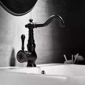 Black Retro brass faucet antique look | 21 cm single lever mixer tap incl. 2x 50cm flexible hose