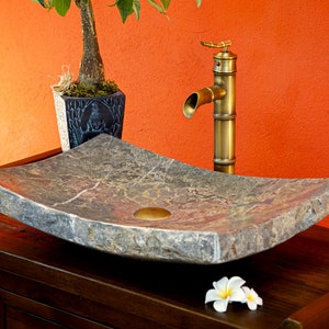 Marble washbasin 55 x 35cm | Flat natural stone marble wash basin for bathroom or guest toilet | Polished countertop sink