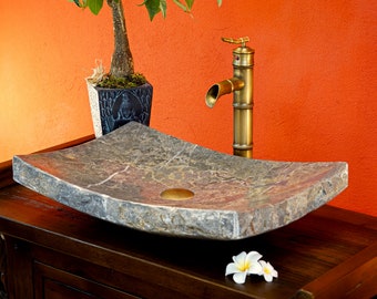 Vasque en marbre Vasque à poser en pierre naturelle 55 x 35 cm | Vasque plate en marbre pour la salle de bain ou les toilettes invités