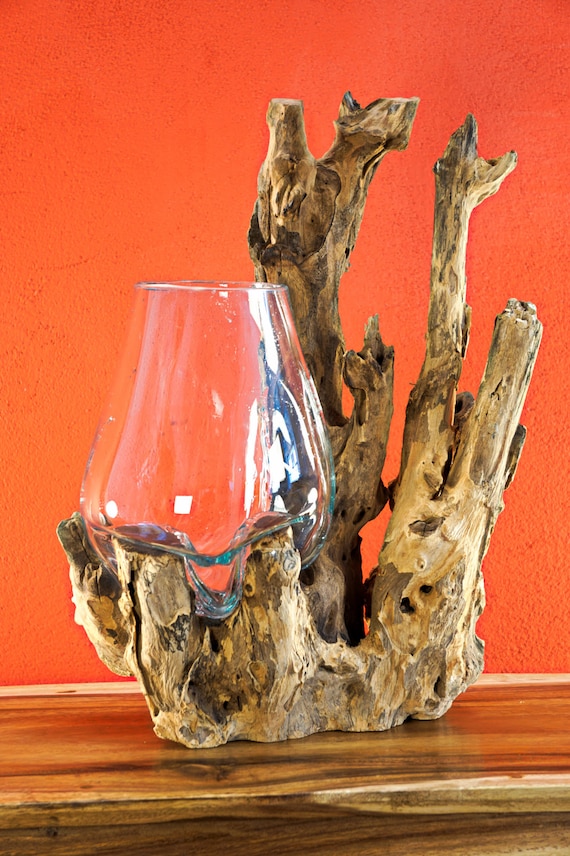 Muligt pen importere Geschmolzenes Glas auf Wurzel Holz XL 30 bis 50cm Glas Vase - Etsy Schweiz