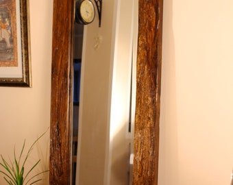 Teak old wood mirror | Large wooden Wall mirror made of recycled teak | For bathroom, living room, hall, bedroom rectangular brown