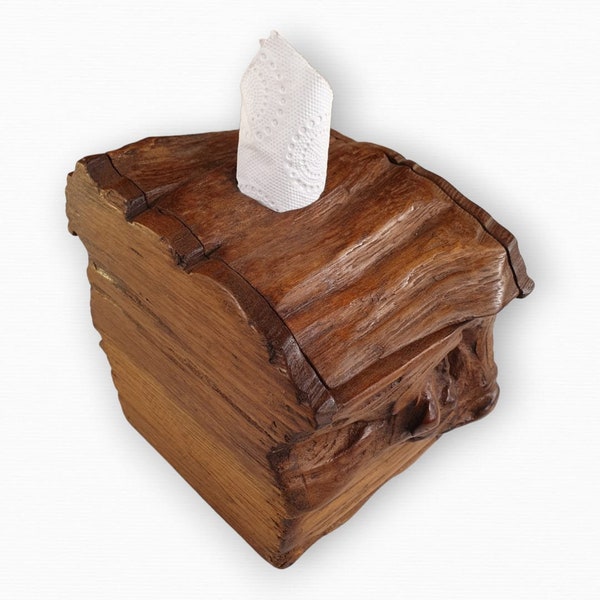 Boîte à mouchoirs tronc d'arbre en bois de teck massif environ 14 x 15 cm