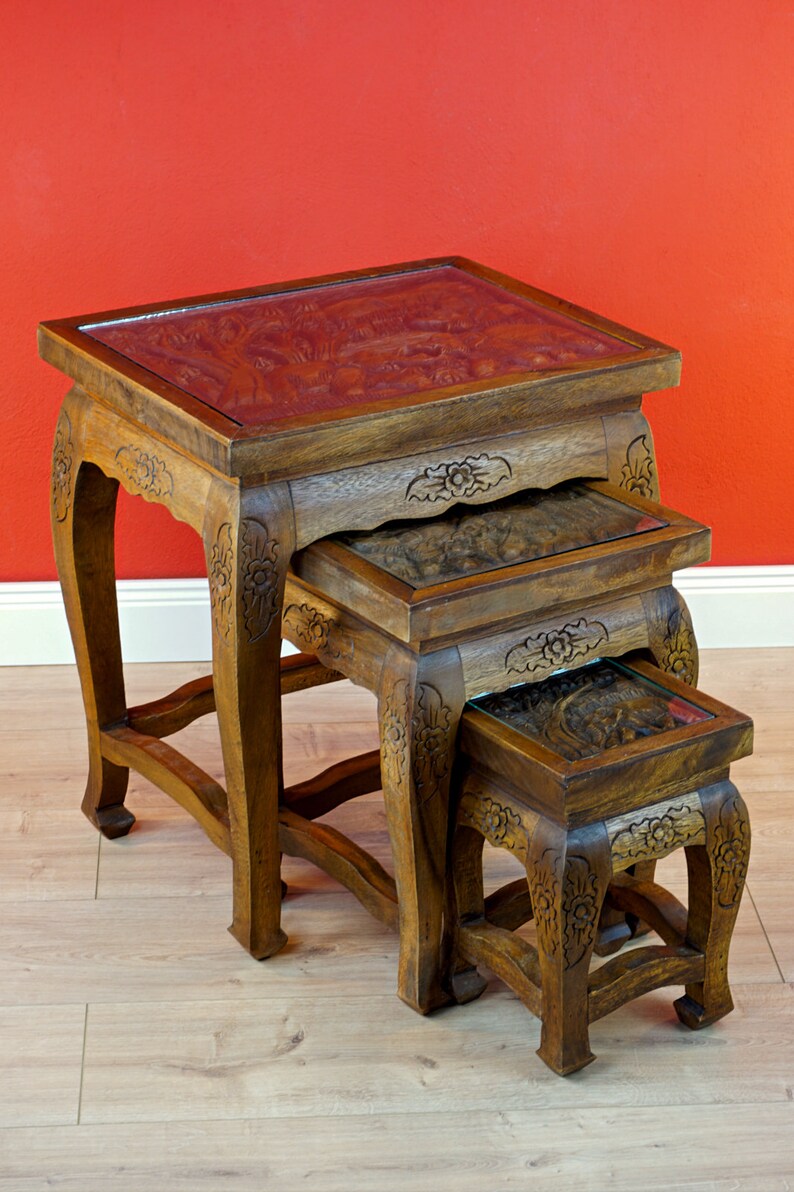Solid Wood Side Table Set Made of Suar Wood 3 Wooden Tables Etsy