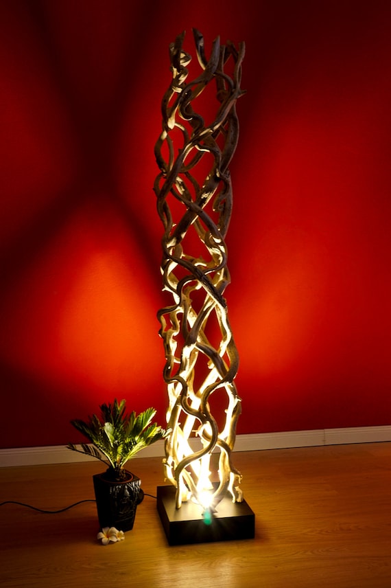 Vine Wood Floor Lamp 175 Cm Wooden Lamp With LED Spot and - Etsy Norway