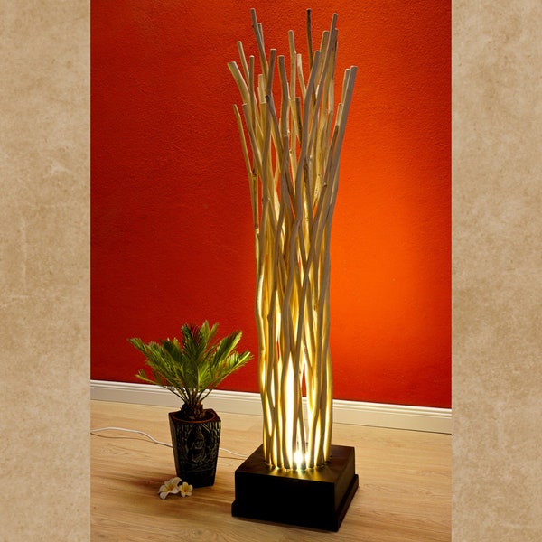 Lampadaire bois flotté 120 cm bohème salon chambre | Lampe design minimaliste moderne Décoration d’intérieur | Éclairage indirect nordique