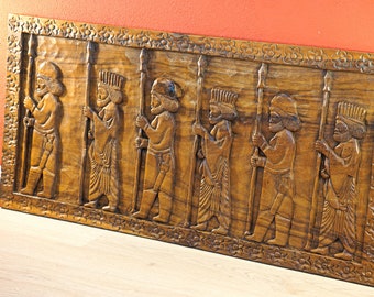 Wandbild Schnitzerei 100x50cm | Suar Holz Wandtafel mit Schnitzkunst auf Massivholz zur Wanddekoration