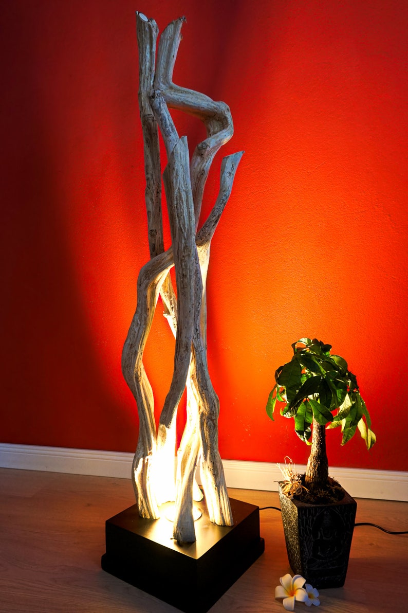 Lampadaire en bois lampe lianes en bois flotté 120 cm avec éclairage LED indirect image 3