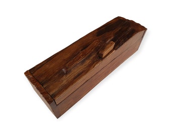 Coffre de boîte de cercueil en bois récupéré | Boîte de 28 cm avec couvercle pour bijoux, baguettes, etc.