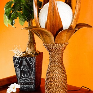 Coconut table lamp wooden lamp 54cm with rattan lampshade ball image 5