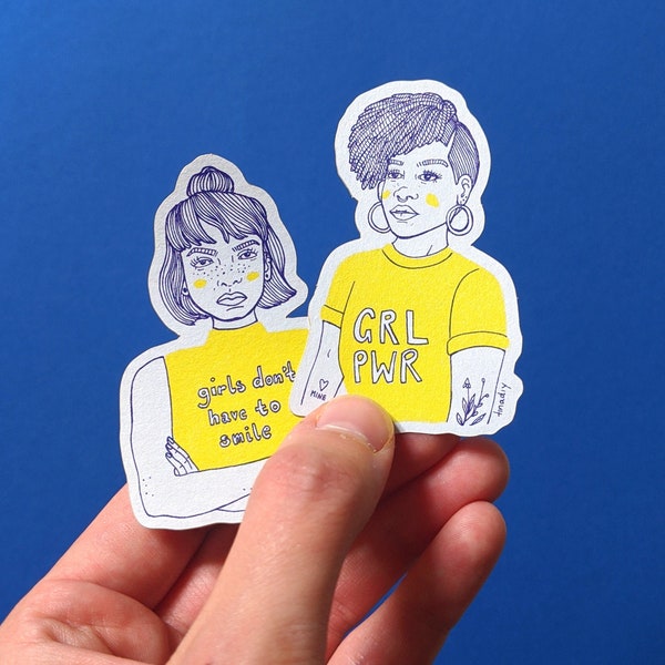 Sticker-Set "GRL PWR" & "Girls don't have to smile", Sticker aus 100% recyceltem Kraftpapier