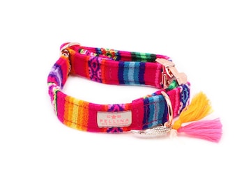 Collar "LaaVida Pink" - collar in Boho Ibiza style made of woven Peru fabric in colorful