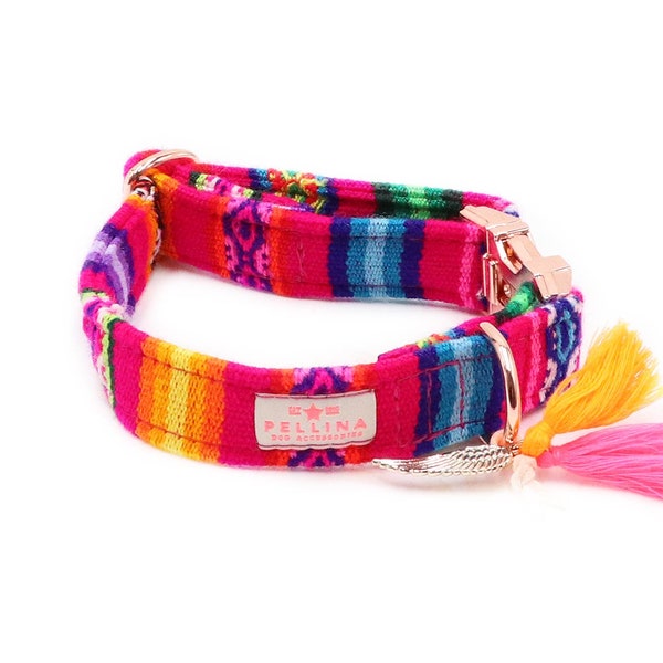 Halsband "LaaVida Pink" - Halsband im Boho Ibiza Style aus gewebtem Peru Stoff in Bunt