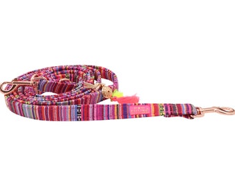 Dog leash Boho Pink, triple dog leash hippie, adjustable dog leash, dog leash Ibiza, city leash