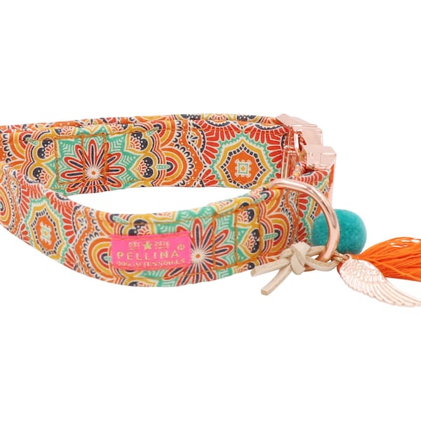 Hundehalsband Hippie Orange im Ibiza Style aus stylischem Designstoff