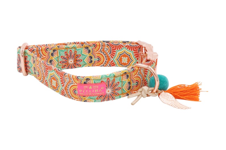 Dog collar Hippie Orange in Ibiza style made of stylish designer fabric image 1
