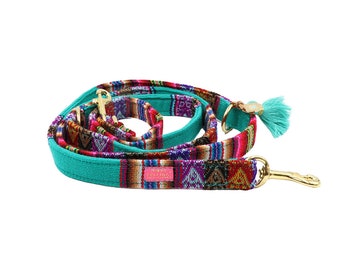 Dog leash "LaaBoheme Smaragd" 3-fold dog leash hippie, adjustable dog leash, dog leash Ibiza, city leash