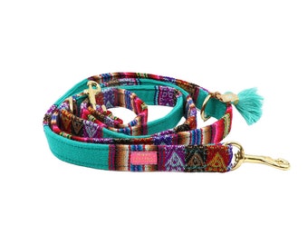 Dog leash "LaaBoheme Emerald" 3-way dog leash Hippie, adjustable dog leash, dog leash Ibiza, city leash