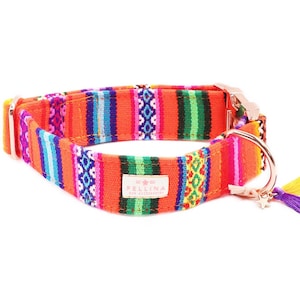 Collar &quot;LaaVida Neon Orange&quot; - Collar in Boho Ibiza style made of woven Peru fabric in colorful