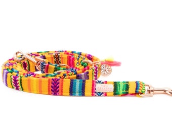Dog leash "LaaVida Yellow" 3-fold dog leash hippie, adjustable dog leash, dog leash Ibiza, city leash